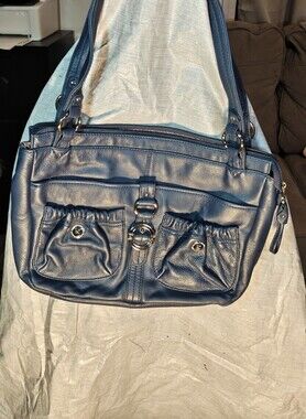 Stone Mountain Navy Blue Leather Shoulder Bag with Front Pockets